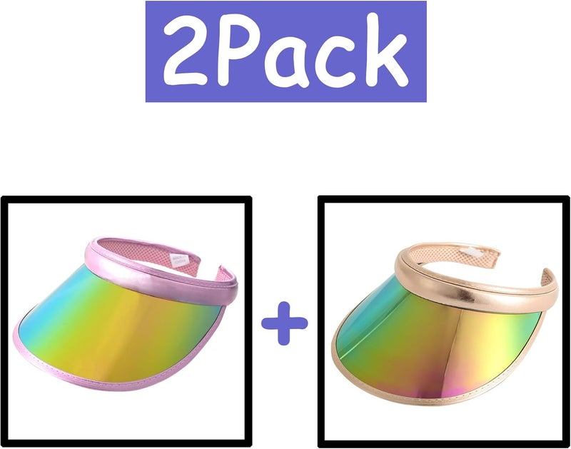 Beevarn Store 2 Pack Sun Visor Hats Women Men Clip-on Iridescent Clear Sport Outdoor Cap - Image 2